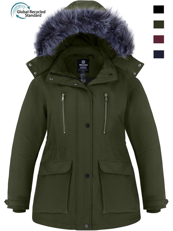 Women's Plus Size Puffer Jacket Recycled Warm Winter Coat Windproof Puffer Coat with Removable Hood Army Green 5XL