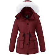 Women's Plus Size Recycled Puffer Parka Coat Waterproof & Breathable Jacket Windproof Winter Coat Wine Red XL