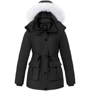 Women's Plus Size Recycled Snow Coat Waterproof Winter Parka with Breathable Lining & Adjustable Hood Black 3XL