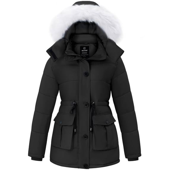 Wantdo Women's Plus Size Recycled Snow Coat Waterproof Winter Parka with Breathable Lining & Adjustable Hood Black 3XL