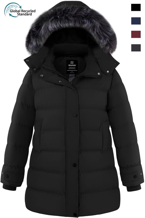 Women's Plus Size Recycled Winter Coat Warm Winter Jacket Waterproof Puffer Jacket with Hood Black 4XL