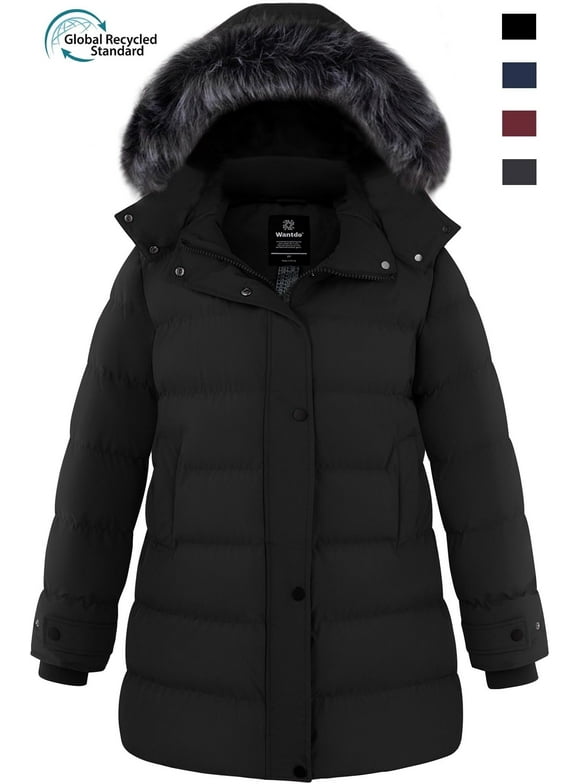 Women's Plus Size Recycled Winter Coat Warm Winter Jacket Waterproof Puffer Jacket with Hood Black 4XL