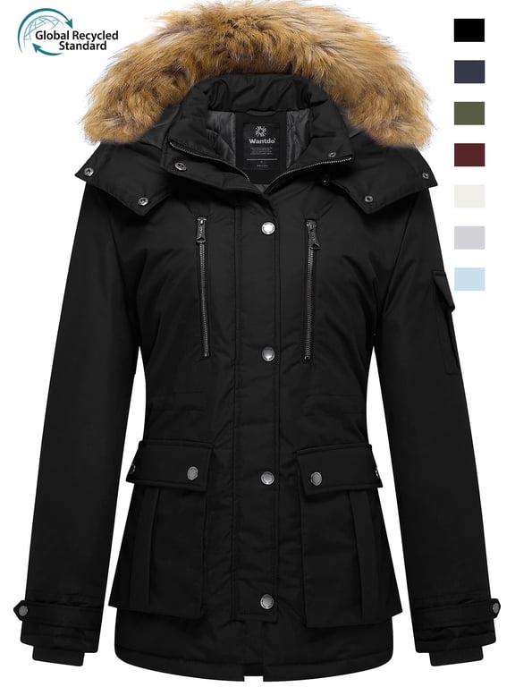Women's Plus Size Recycled Winter Jacket Windproof Puffer Coat Quilted Winter Jacket Black 4X-Large Big