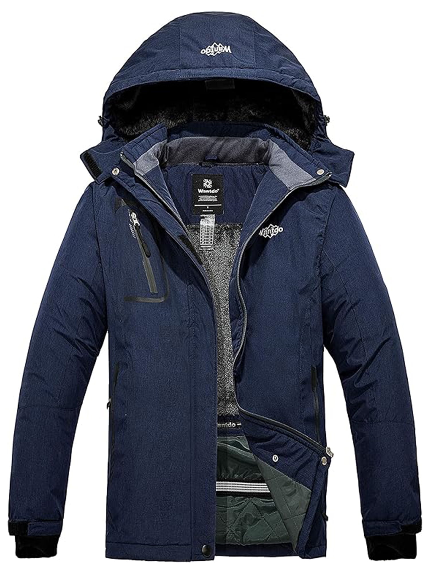 Wantdo Women's Waterproof Mountain Jacket Fleece Ski Jacket US S Blue Small