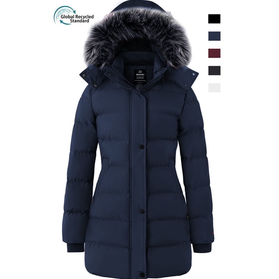 Wantdo Women's Plus Size Waterproof Coat Windproof Puffer Coat Quilted Winter Parka Navy 2XL