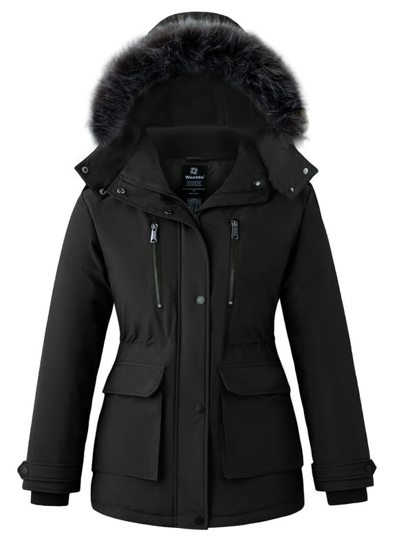 Women's Plus Size Windproof Jacket Puffy Winter Coat Warm Hooded Parka Jacket Black 3XB