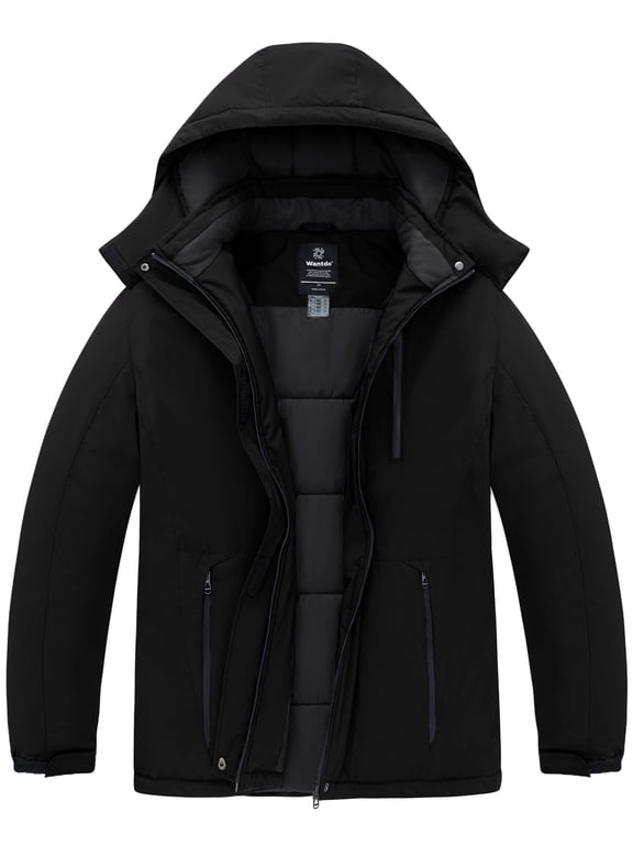 Women's Plus Size Windproof Ski Mountain Jacket Waterproof Camping Raincoat with Removable Hood Black 3X