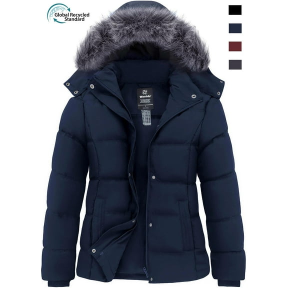 Wantdo Women's Plus Size Winter Coat Quilted Puffer Jacket Windproof Puffy Coat Navy 2XL