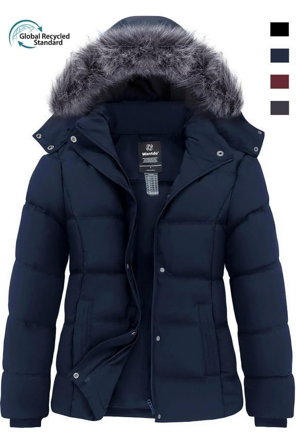 Women's Plus Size Winter Coat Quilted Puffer Jacket Windproof Puffy Coat Navy 2XL