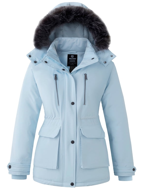 Women's Plus Size Winter Coat Recycled Puffer Jacket Warm Thicken Parka Overcoat with Removable Hood Light Blue 2XL