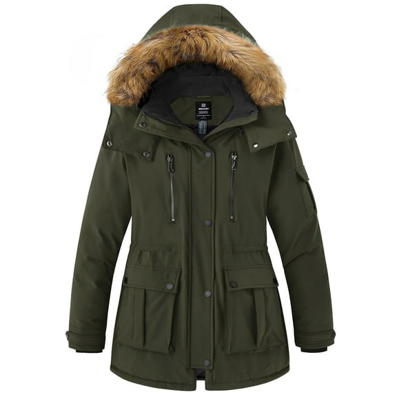 Wantdo Women's Plus Size Winter Coat Warm Puffer Jacket Hooded Puffy Coat Army Green 3X