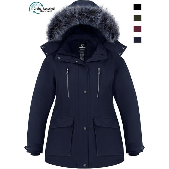 Wantdo Women's Plus Size Winter Coat Warm Thicken Puffer Jacket Quilted Outerwear Parka Jacket Navy 3XL