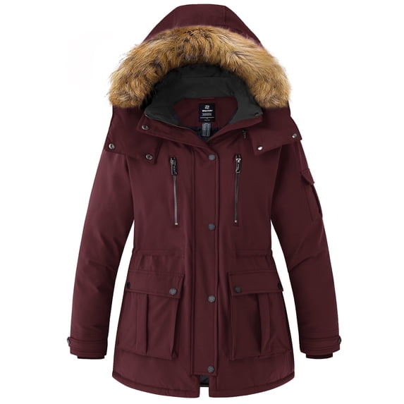 Wantdo Women's Plus Size Winter Coat Waterproof Winter Jacket Warm Puffer Jacket Wine Red 3X