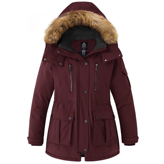 Wantdo Women's Plus Size Winter Coat Waterproof Winter Jacket Warm Puffer Jacket Wine Red 3X