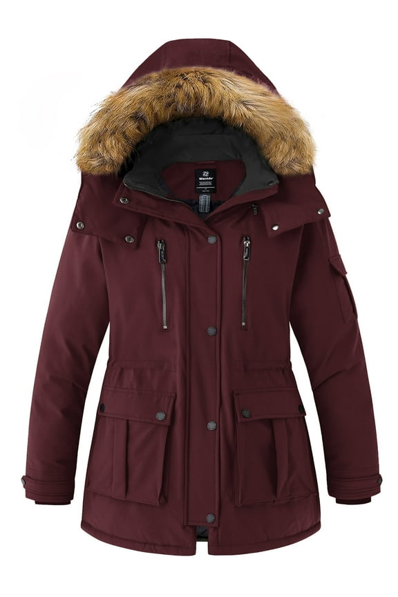 Women's Plus Size Winter Coat Waterproof Winter Jacket Warm Puffer Jacket Wine Red 3X