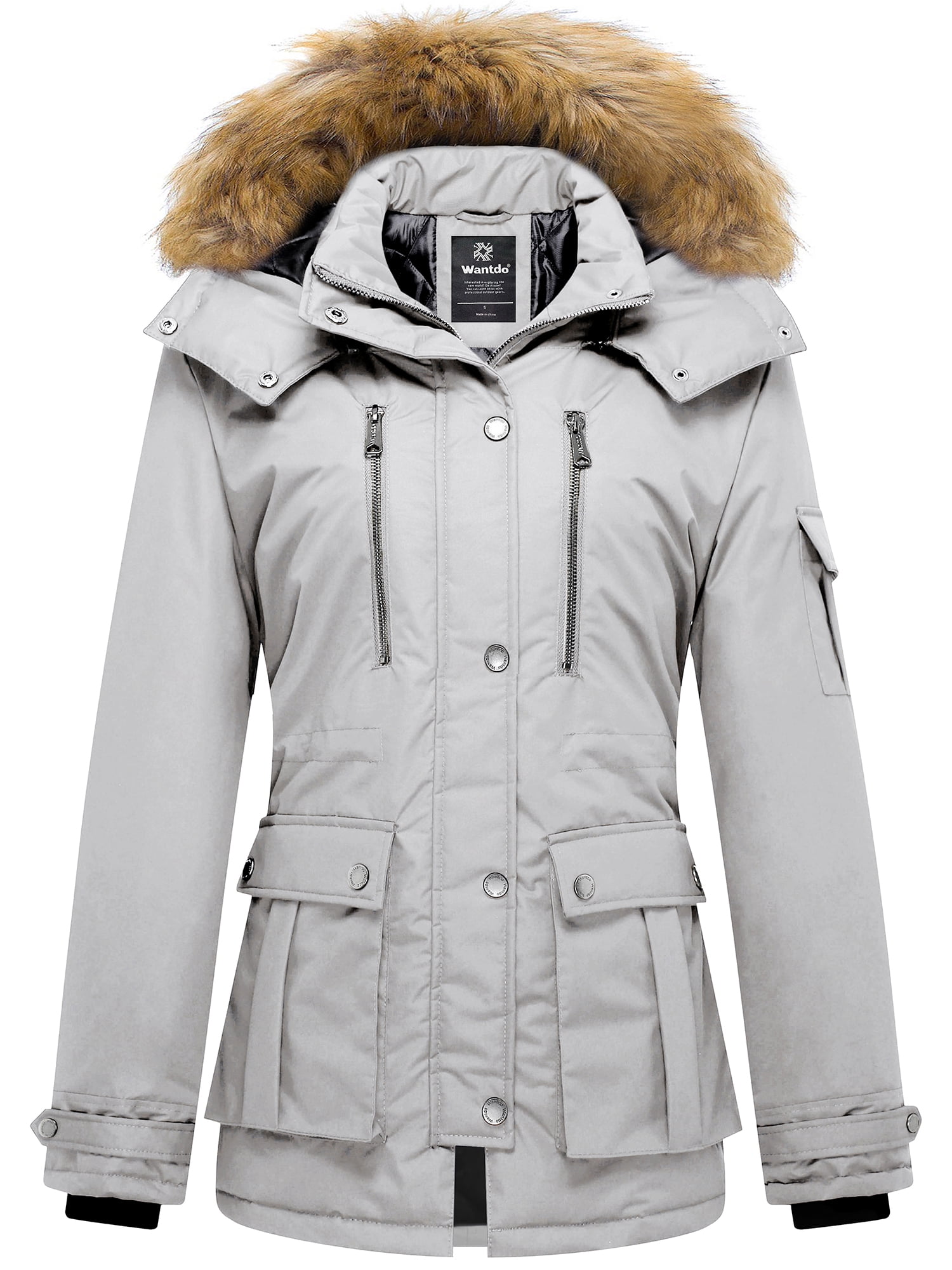 Wantdo Women's Plus Size Winter Jacket Insulated Winter Coats Puffer Coat  Grayish White XL