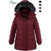 WANTDO Women's Plus Size Winter Jacket Quilted Winter Coat Windproof Puffer Jacket with Detachable Hood Wine Red 4XL