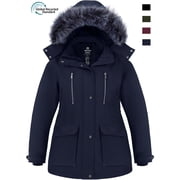 Women's Plus Size Winter Jacket Recycled Insulated Puffer Coat Winter Coat with Removable Hood Navy 2XL