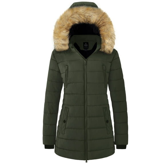 Wantdo Women's Plus Size Winter Jackets Waterproof Puffer Jackets Windbreaker Jacket Army Green XL