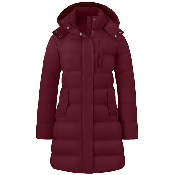 Wantdo Women's Mid-Length Spring Parka Jacket Warm Padded Coat with Hood Wine Red 2XL