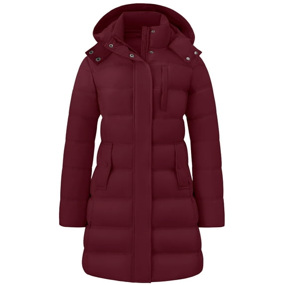 Wantdo Women's Mid-Length Spring Parka Jacket Warm Padded Coat with Hood Wine Red 2XL