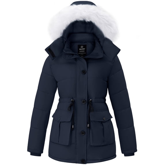 Wantdo Women's Plus Size Winter Parka Waterproof Padded Jacket Thickened Winter Coat with Removable Hood Navy XL