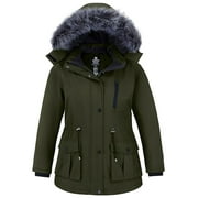 wantdo Women's Plus Size Puffer Jacket Warm Winter Coat with Faux-fur Hood Mid Length Warm Plus Winter Coat Black 3X