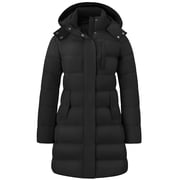 Women's Mid-Length Fall & Early Winter Puffer Jacket Windproof Insulated Winter Coat with Breathable Lining Black XL