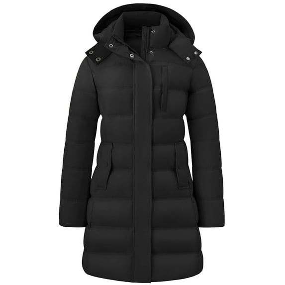 Wantdo Women's Mid-Length Fall & Early Winter Puffer Jacket Windproof Insulated Winter Coat with Breathable Lining Black XL