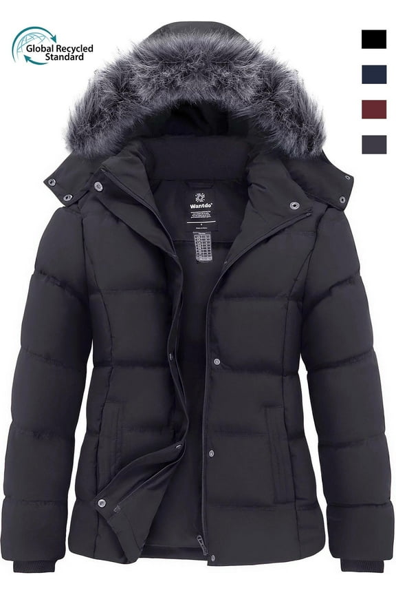 Women's Puffer Coats Waterproof Winter Jacket Quilted Zip-up Fleece Jacket Dark Gray L