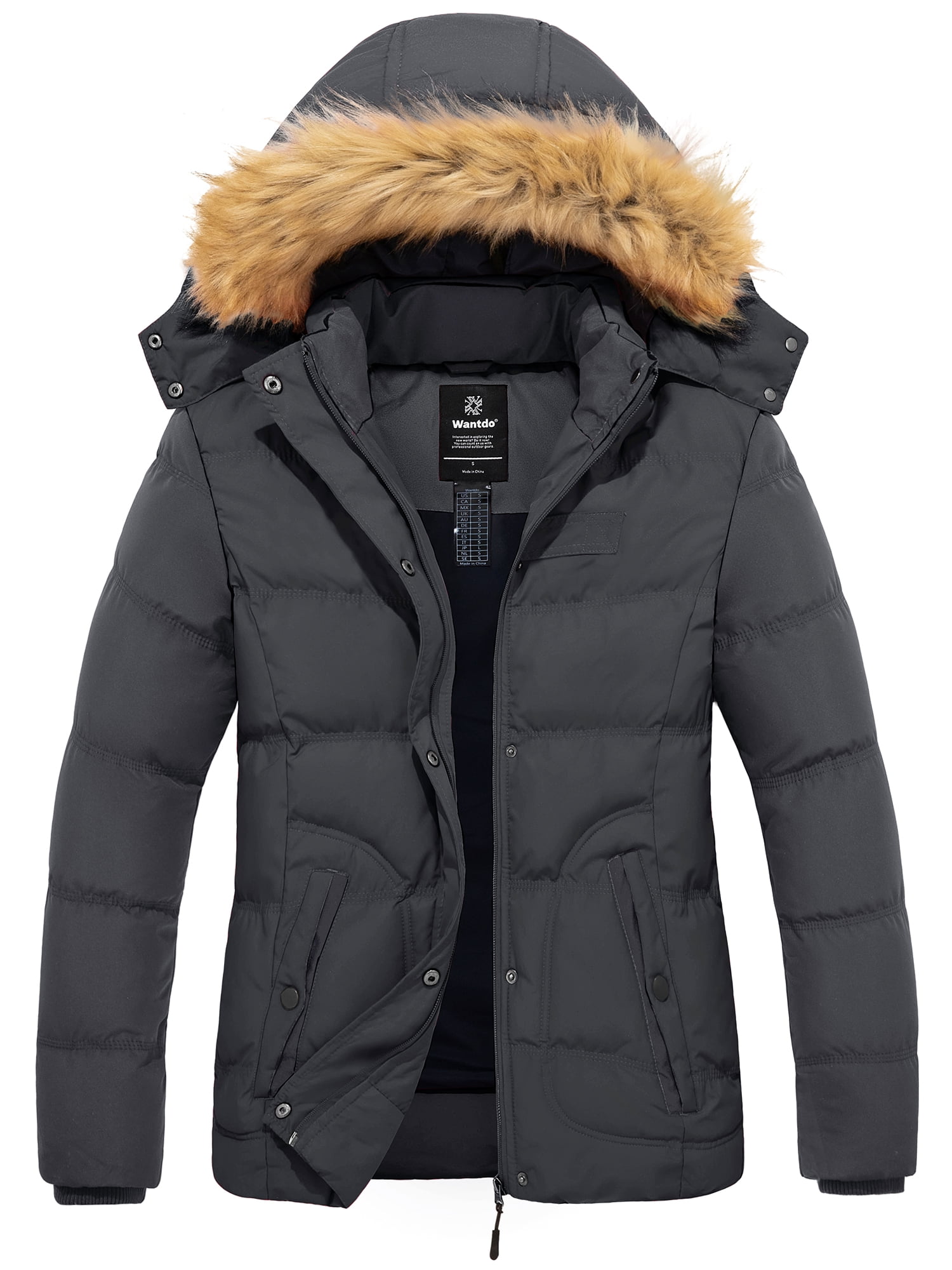 Wantdo Women\'s Puffer Dark Jacket Gray L Jacket Coats Zip-up Winter Waterproof Quilted