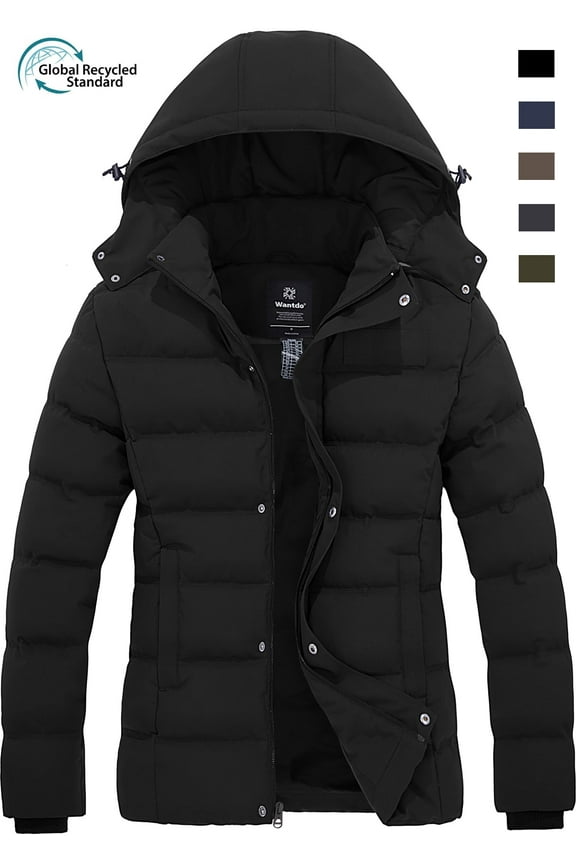 Women's Puffer Jacket Warm Winter Coat Quilted Snow Jacket with Removable Hood Black S