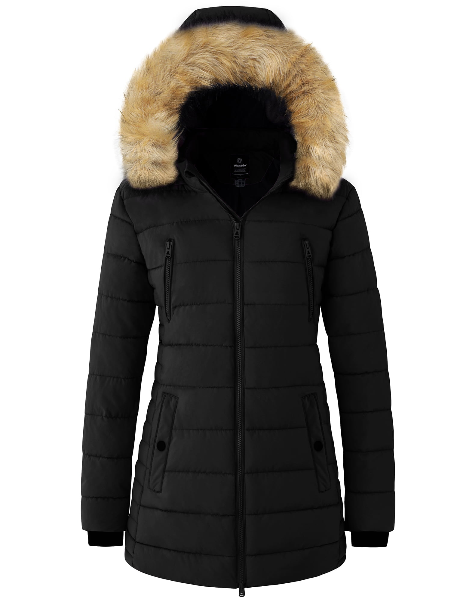 Wantdo Women's Puffer Jacket Water Resistant Winter Coat Hooded Puffer  Coats Black L