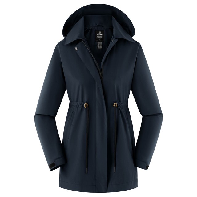 Wantdo Women's Rain Coat Waterproof Rain Jacket Hooded Raincoat Navy M