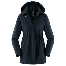 Wantdo Women's Rain Coat Waterproof Trench Coat Hooded Walking Spring Windbreaker Navy M
