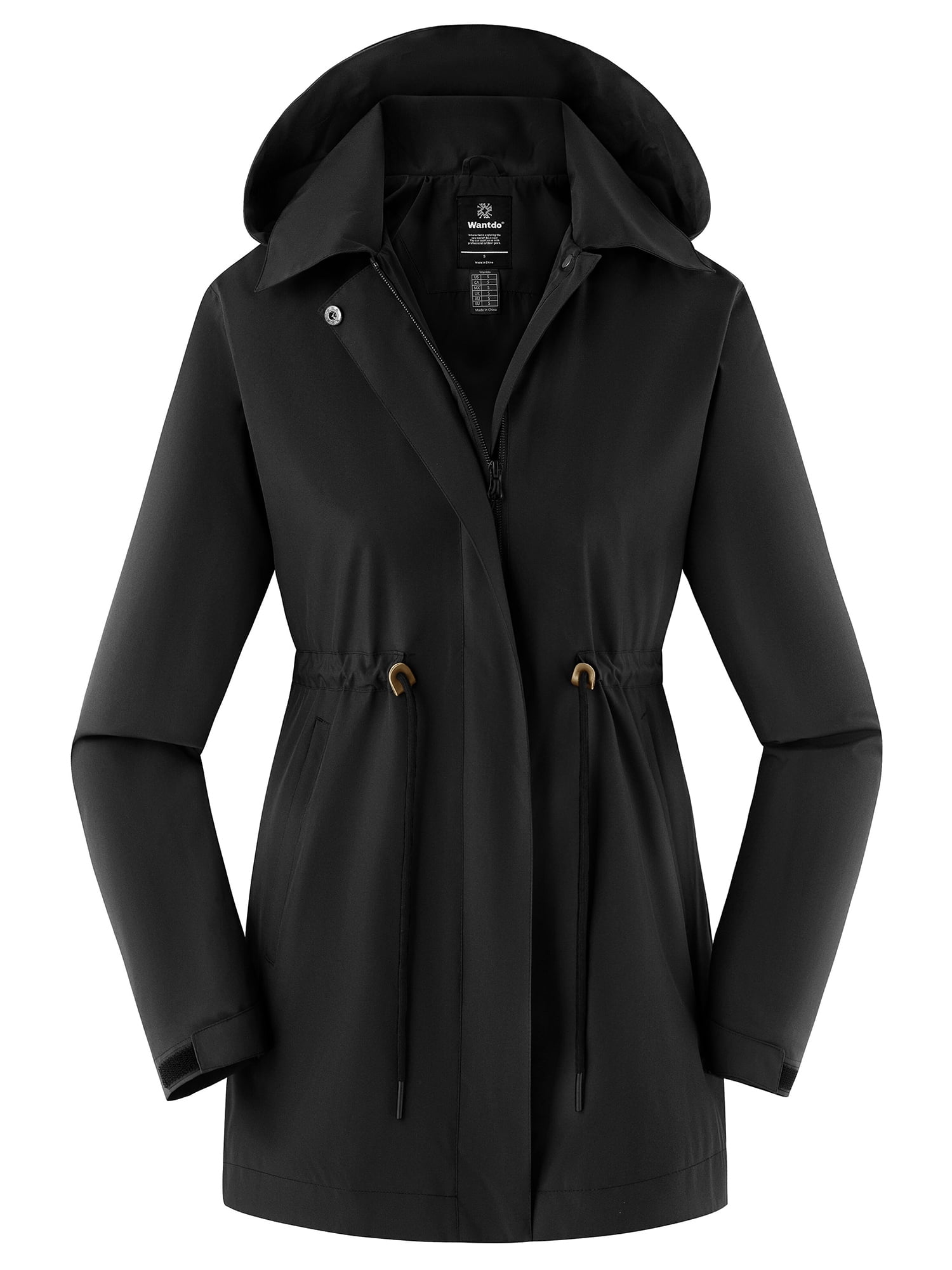 Wantdo Women's Raincoat Hooded Raincoat Outdoor Waterproof Jacket Black