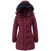 Women's Recycled Coat Warm Winter Coat Quilted Winter Jacket Windproof Jacket Wine Red XL