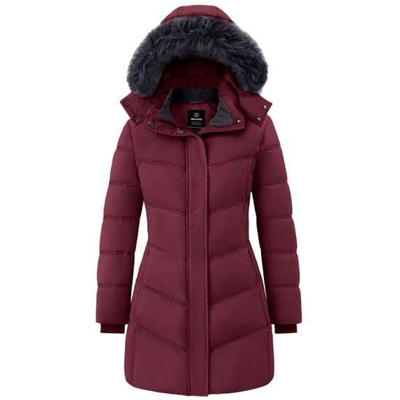 Wantdo Women's Recycled Coat Warm Winter Coat Quilted Winter Jacket Windproof Jacket Wine Red XL