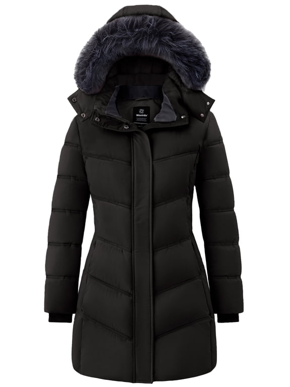 Women's Recycled Coat Warm Winter Coat Quilted Winter Jacket Windproof Puffy Coat Black M