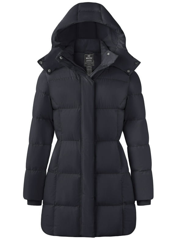 Women's Recycled Winter Coat Quilted Winter Puffer Jacket Waterproof Snow Coat Dark Grey L