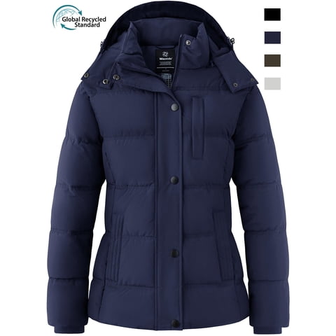 Women's Recycled Plus Size Recycled Winter Coat Insulated Winter Jacket Recycled Puffy Coat Navy 2XL