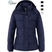 Women's Recycled Plus Size Recycled Winter Coat Insulated Winter Jacket Recycled Puffy Coat Navy 2XL
