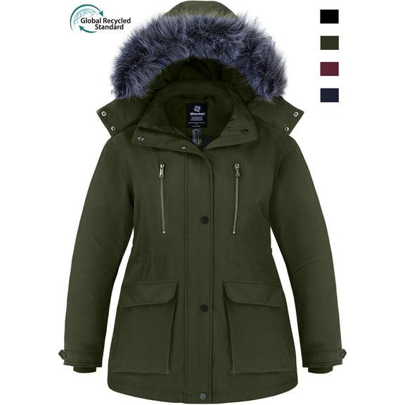 Wantdo Women's Recycled Plus Size Water-Repllent Jacket Insulated Winter Coat Warm Parka Jacket Army Green 4XL