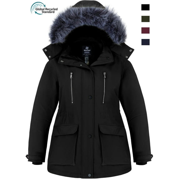 Wantdo Women's Recycled Plus Size Winter Coat Quilted Waterproof Winter Jacket Hooded Puffer Parka Jacket Black 4XL