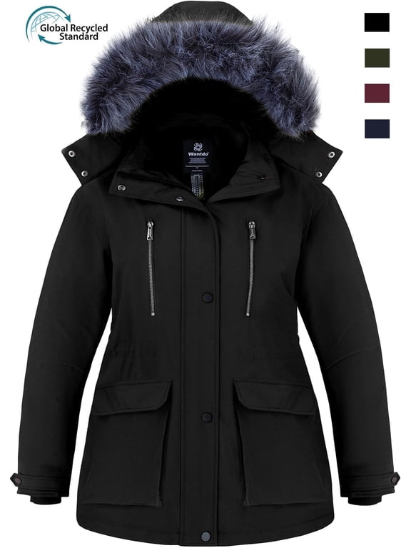 Women's Plus Size Insulated Puffer Jacket with Detachable Hood, Black, 5XL