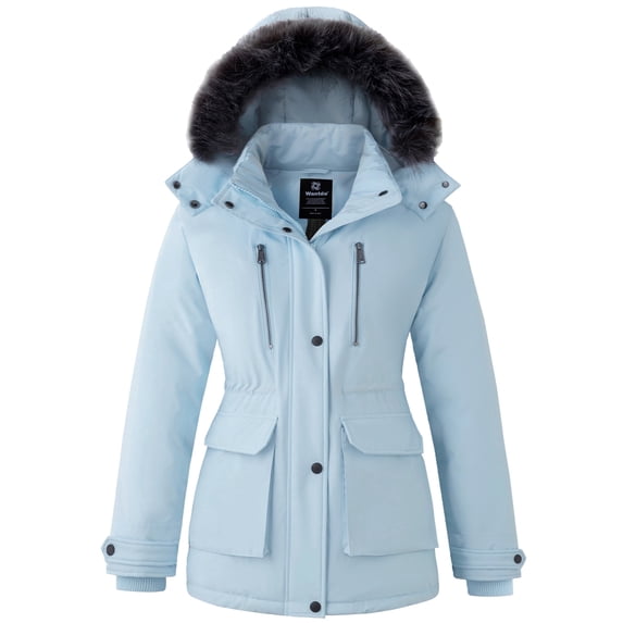 Wantdo Women's Recycled Quilted Winter Jacket Warm Puffer Coat Waterproof Water-Repllent Parka Overcoat Light Blue S