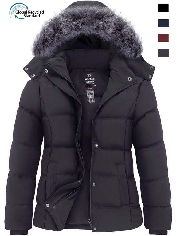 Women's Recycled Recycled Winter Jackets Quilted Detachable Hooded Winter Coats Waterproof Puffer Coats Dark Gray M