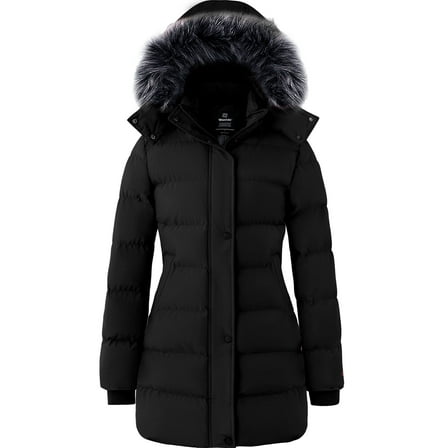 Wantdo Women's Recycled Coat Warm Winter Coat Waterproof Jacket Long Puffer Jacket Black L