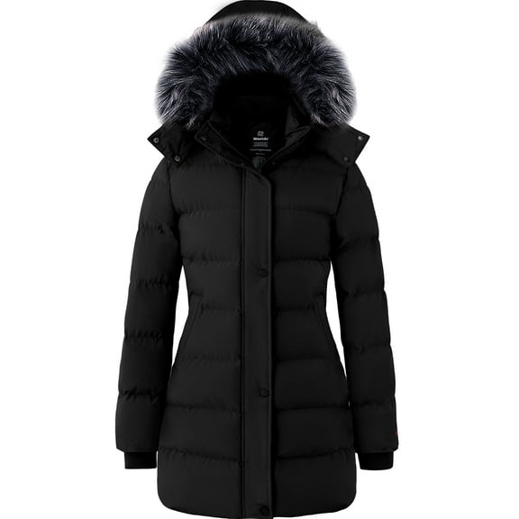 Wantdo Women's Recycled Coat Warm Winter Coat Waterproof Jacket Long Puffer Jacket Black L