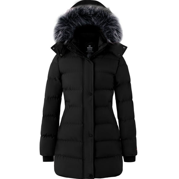 Wantdo Women's Recycled Coat Warm Winter Coat Waterproof Jacket Long Puffer Jacket Black L